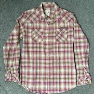 Diesel-Co 1978 IT Mens Small Beige/Pink Plaid - Pearl Snap Longsleeve Shirt-VGUC